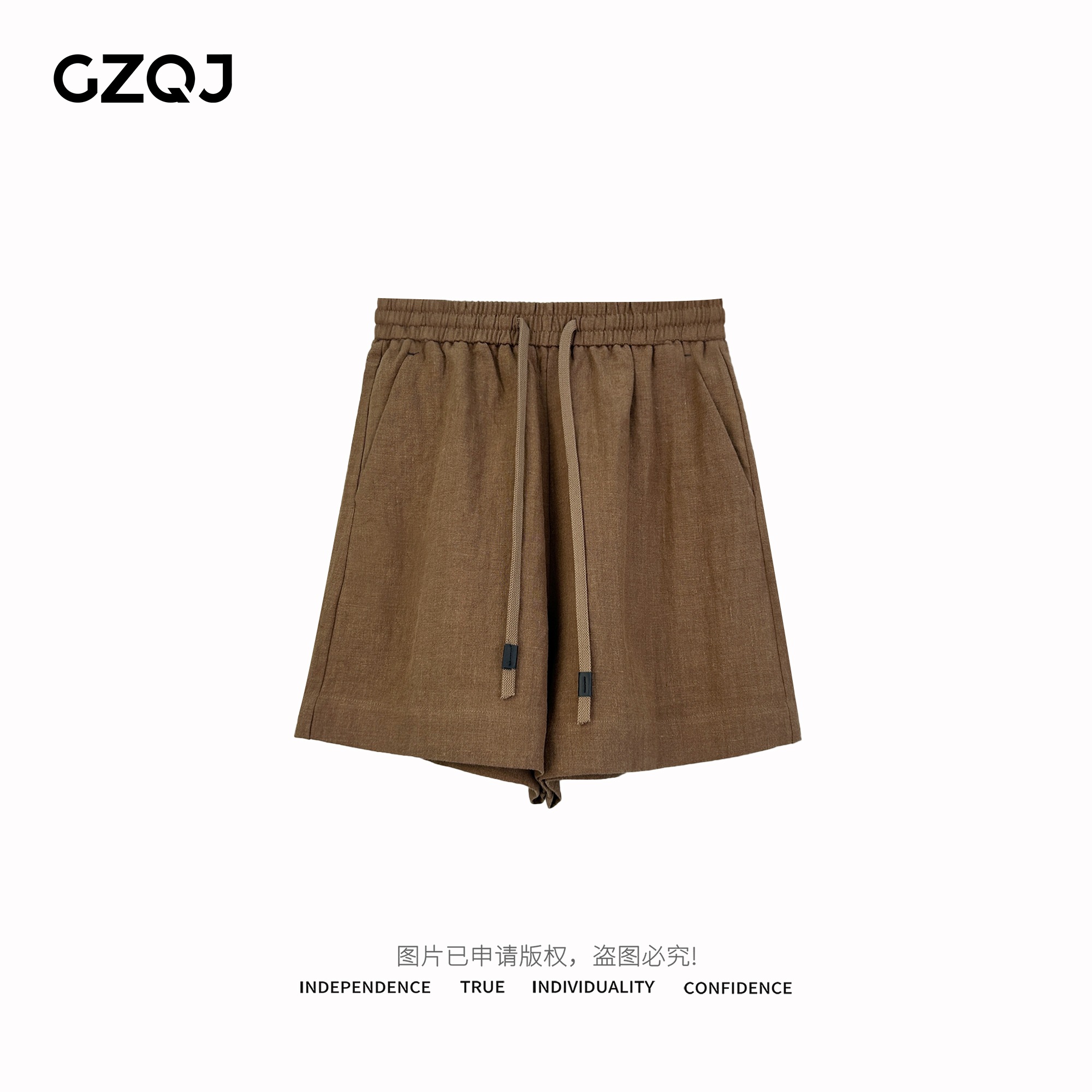 GZQJ 【高分日常】 100亚麻设计感抽绳高腰阔腿休闲短裤女 611