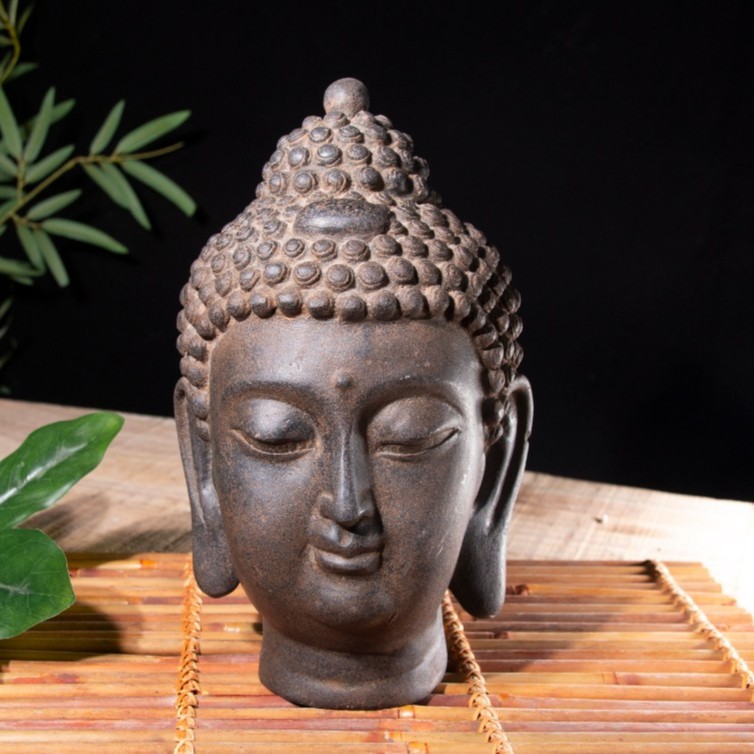 中国风禅意仿青石佛头摆件花盆子假山盆景盆雕刻装饰品石头摆件