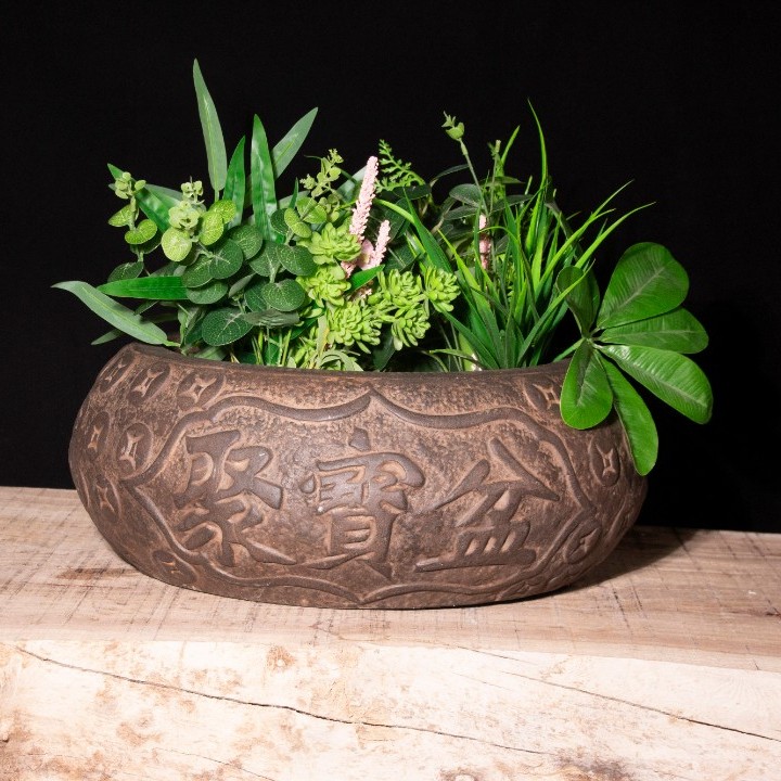 中国风禅意仿青石老物件假山流水聚宝聚财造景花盆鱼缸青石花盆