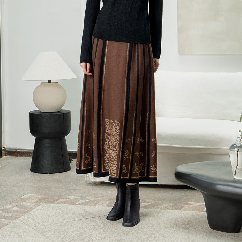 【蝶戏牡丹】生活在左蝶戏牡丹毛织半身裙新中式提花保暖1944021