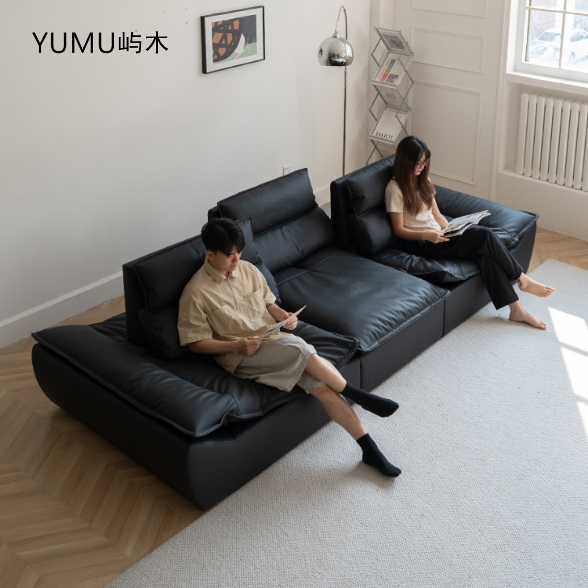 屿木空间帆船沙发可伸缩硅胶皮猫抓布奶油风高靠背大坐深功能沙发