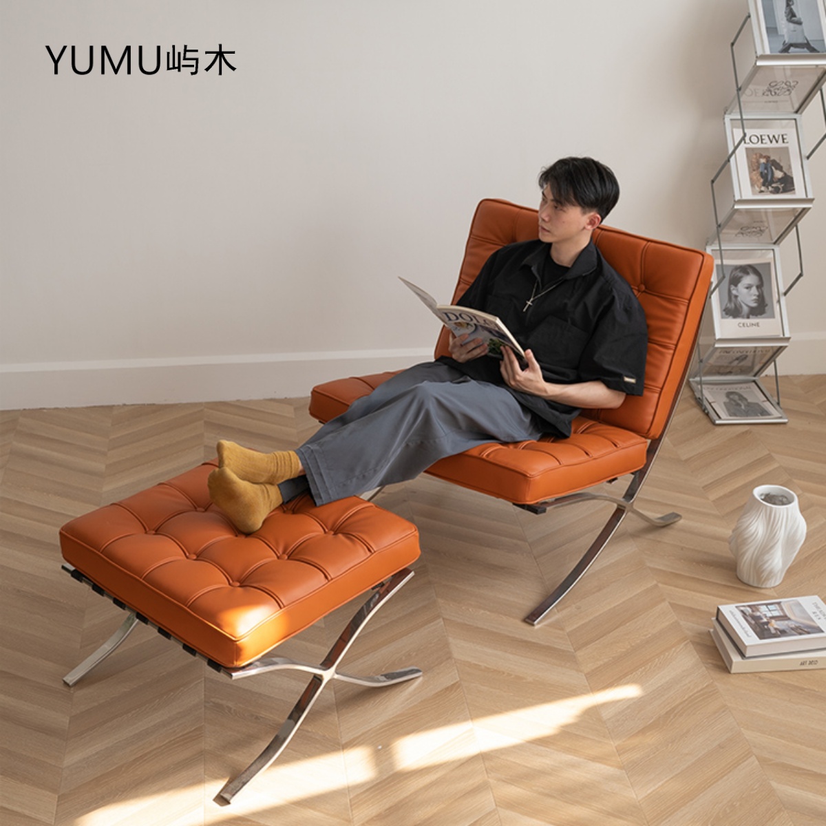 屿木空间巴塞罗那椅客厅轻奢单人椅设计师阳台休闲区复古单人沙发
