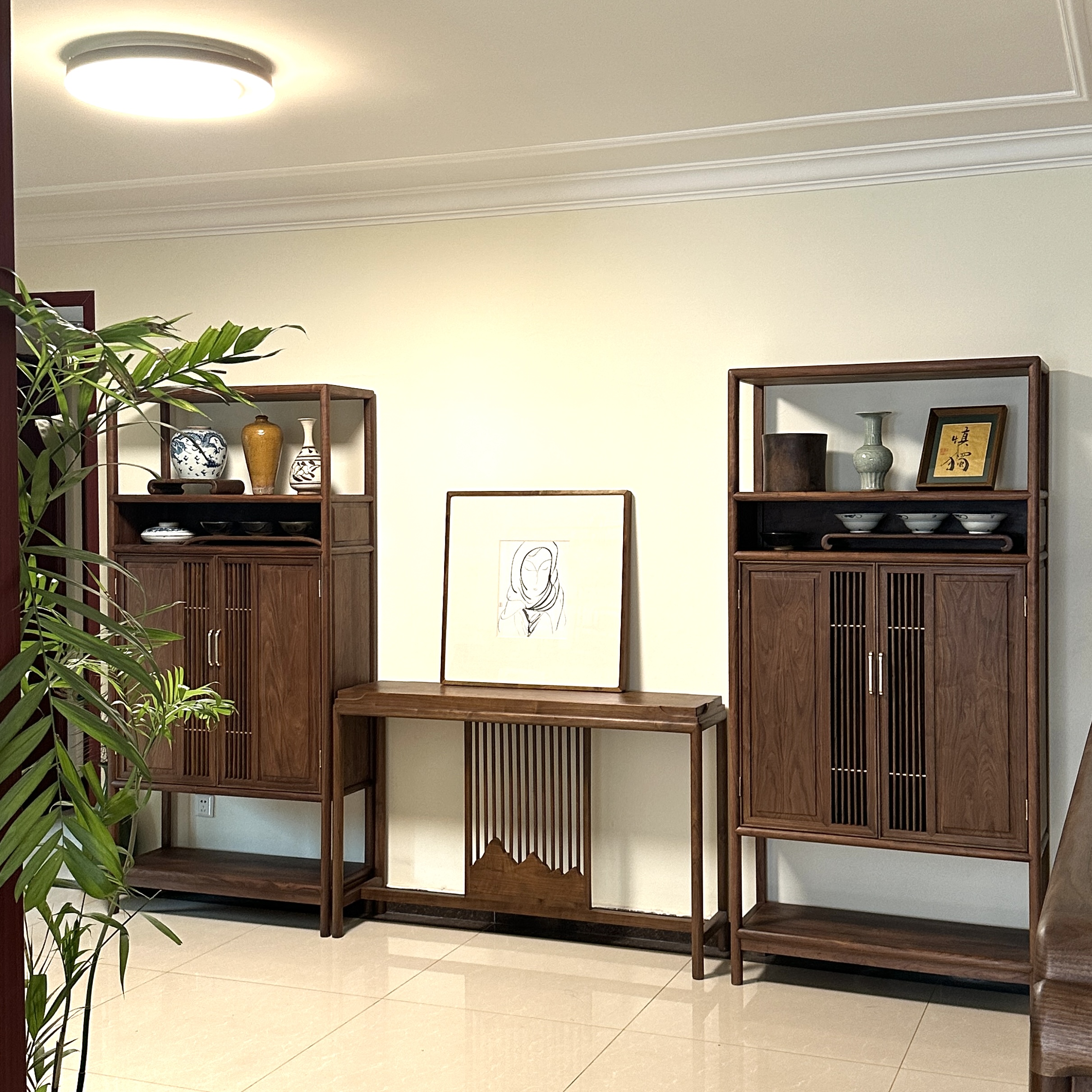 乐木新中式黑胡桃实木书架书柜书房家具茶柜子置物架工厂店铺