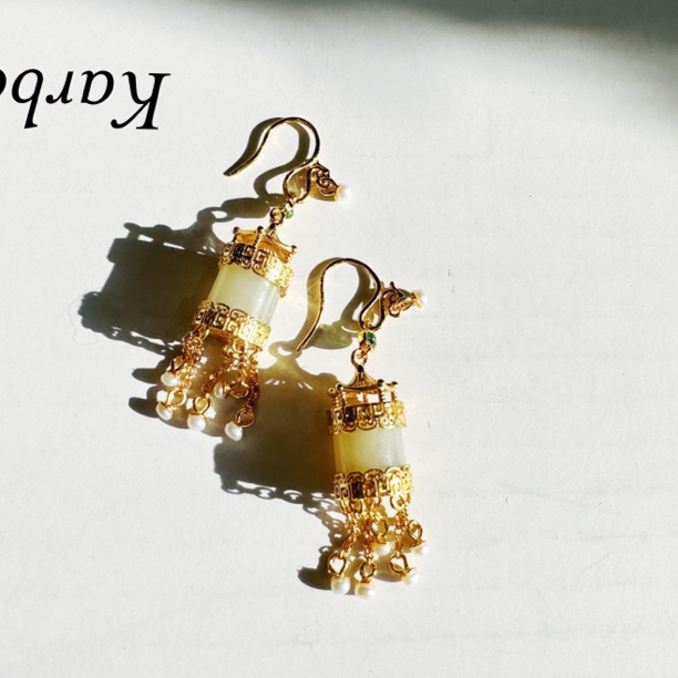 【宫灯】豹豹法式珠宝 和田玉耳饰 复古中国风新中式