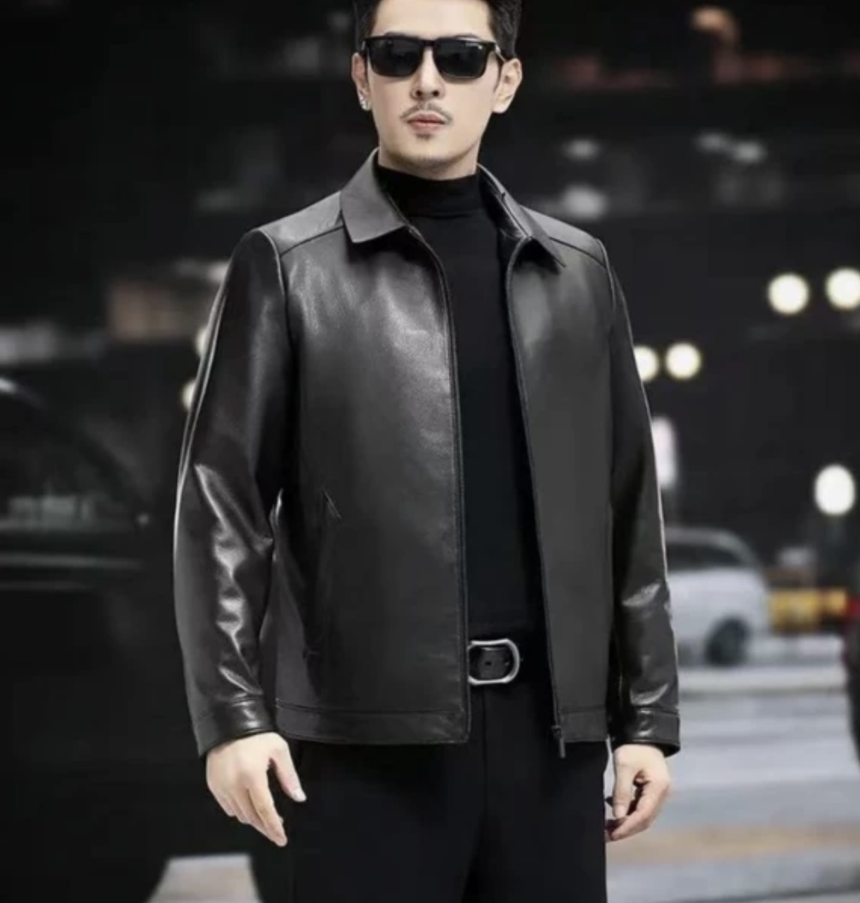 JY/玖憶海宁男士山羊皮翻领休闲时尚真皮皮衣外套9026