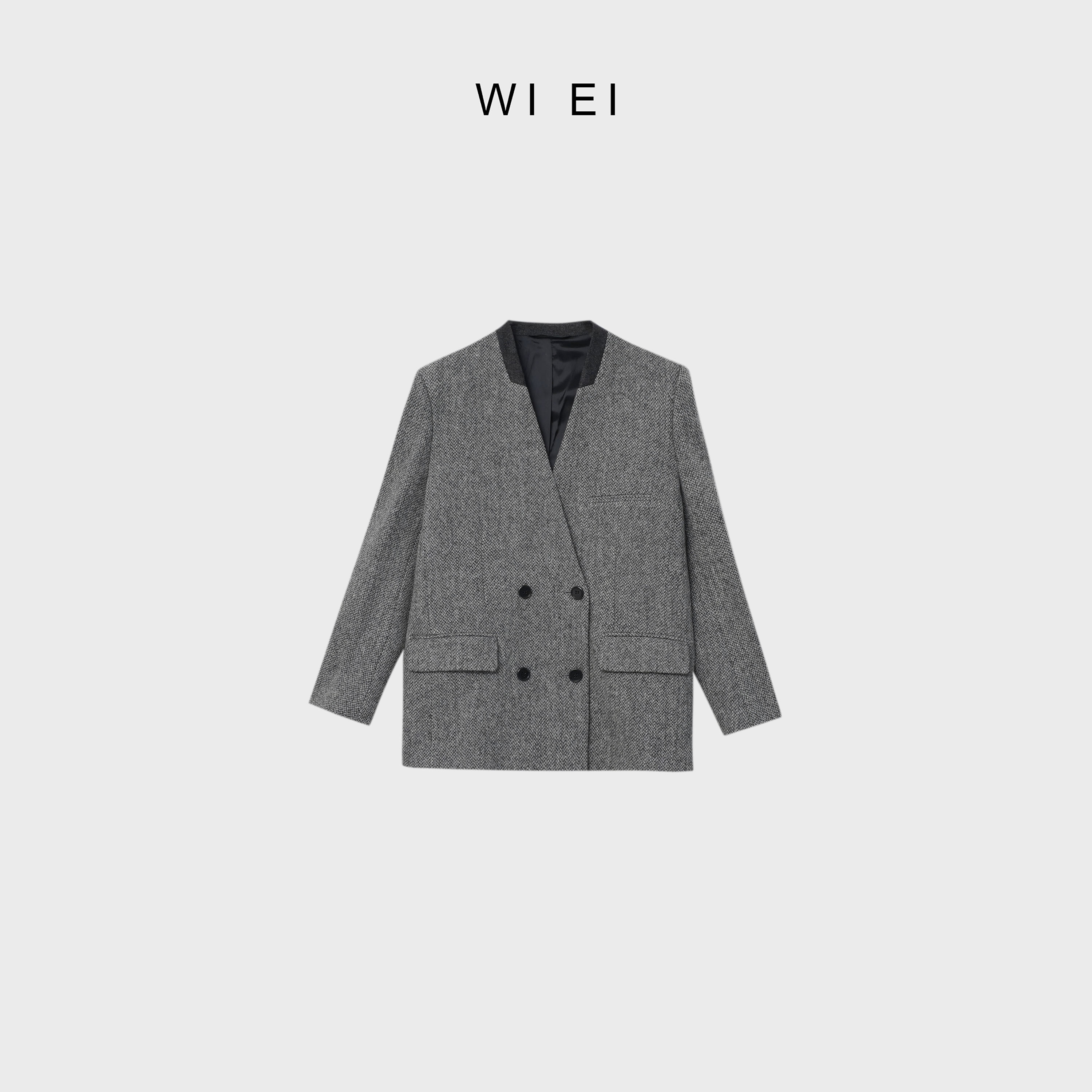 《WI EI》英伦风*高密度超细羊毛呢 老钱风倒T无领 西装外套 23456