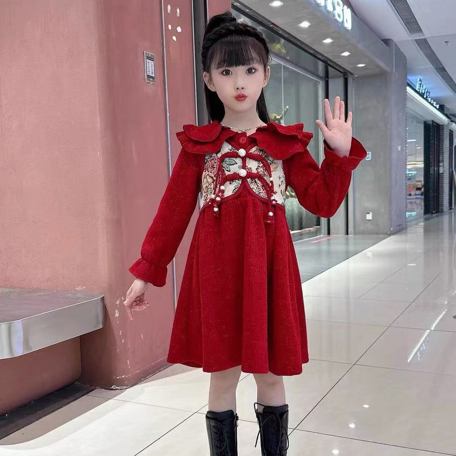 【现货】双层娃娃领加绒裙子-4037#
