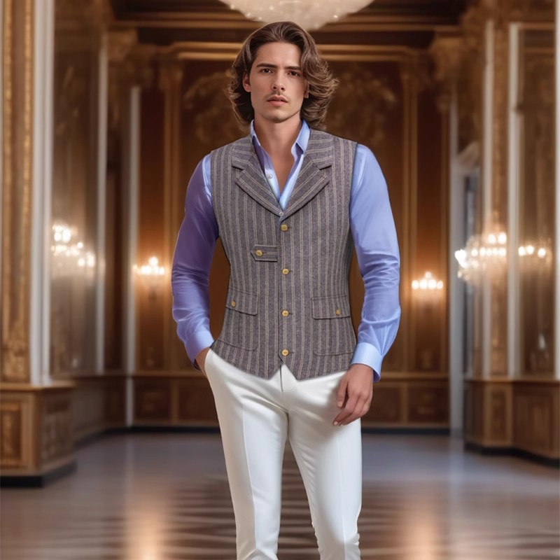 米纱迪设计师买手款男士秋冬休闲英伦复古咖啡色条纹时尚马甲男