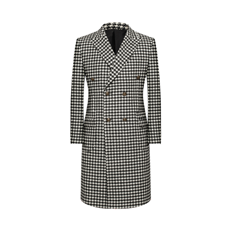 米纱迪 意式风格千鸟格秋冬季新款限量款大衣纯羊毛男士大衣