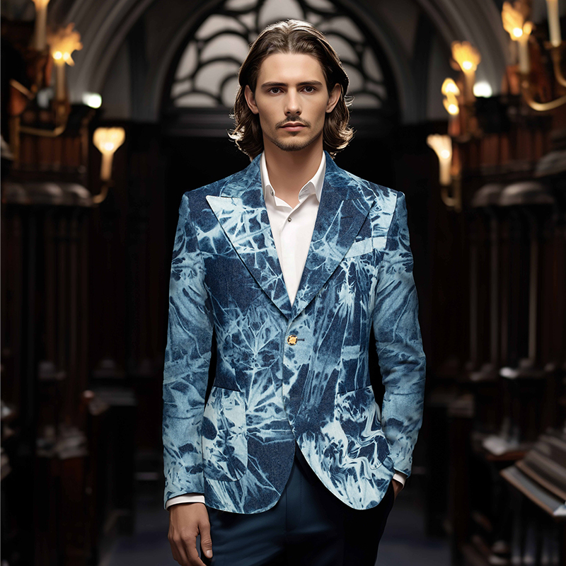 米纱迪  意式春秋丹宁系列扎染潮流个性男士休闲修身时尚英伦西服