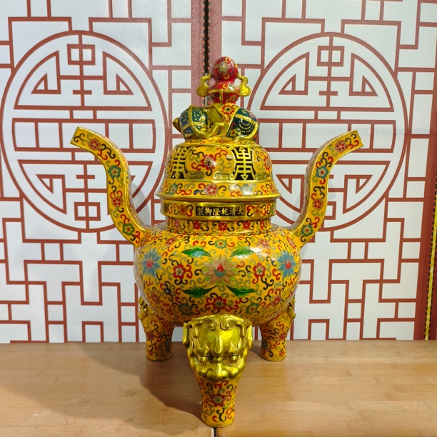 精品景泰蓝铜胎掐丝珐琅太平有象官帽炉