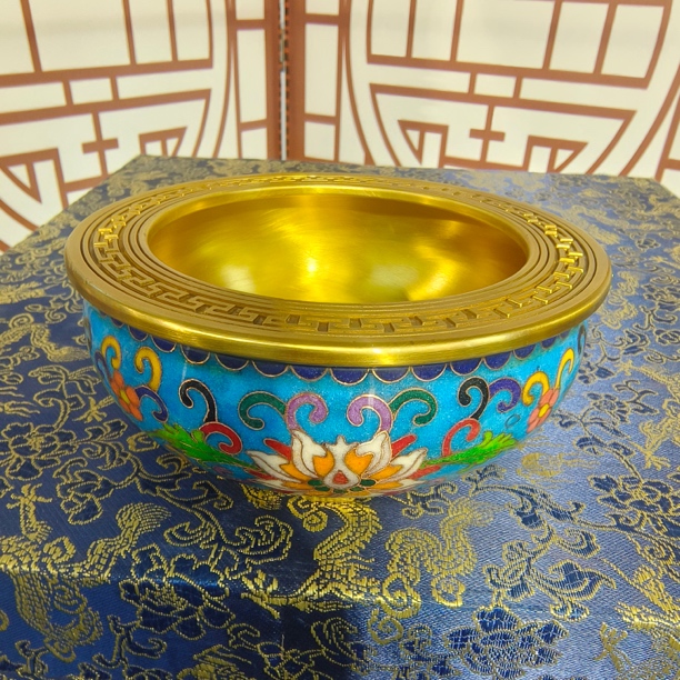 精品四色选铜胎掐丝珐琅景泰蓝聚米盆好事连连直径15.5分高6公分