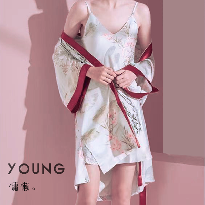 特价睡衣女冰丝睡袍国潮风水墨吊带群睡袍套装女士居家服套装