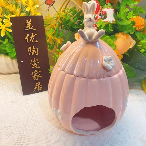 创意陶瓷窝仓鼠窝宠物窝金丝熊窝侏儒粉色蛋壳兔子窝珠光釉躲避屋