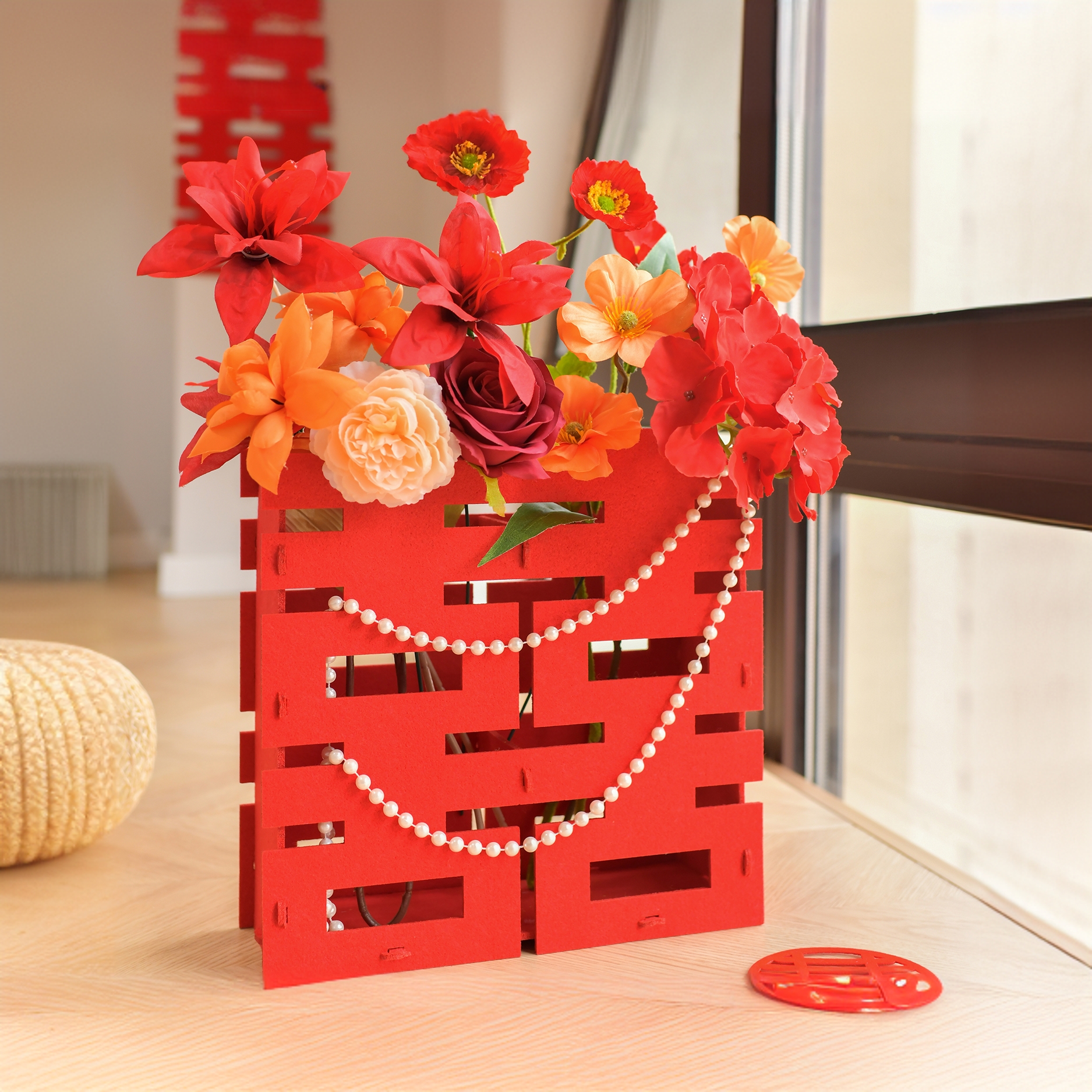 订婚摆件婚房布置装饰婚礼客厅立体喜字仿真花婚庆结婚用品大全