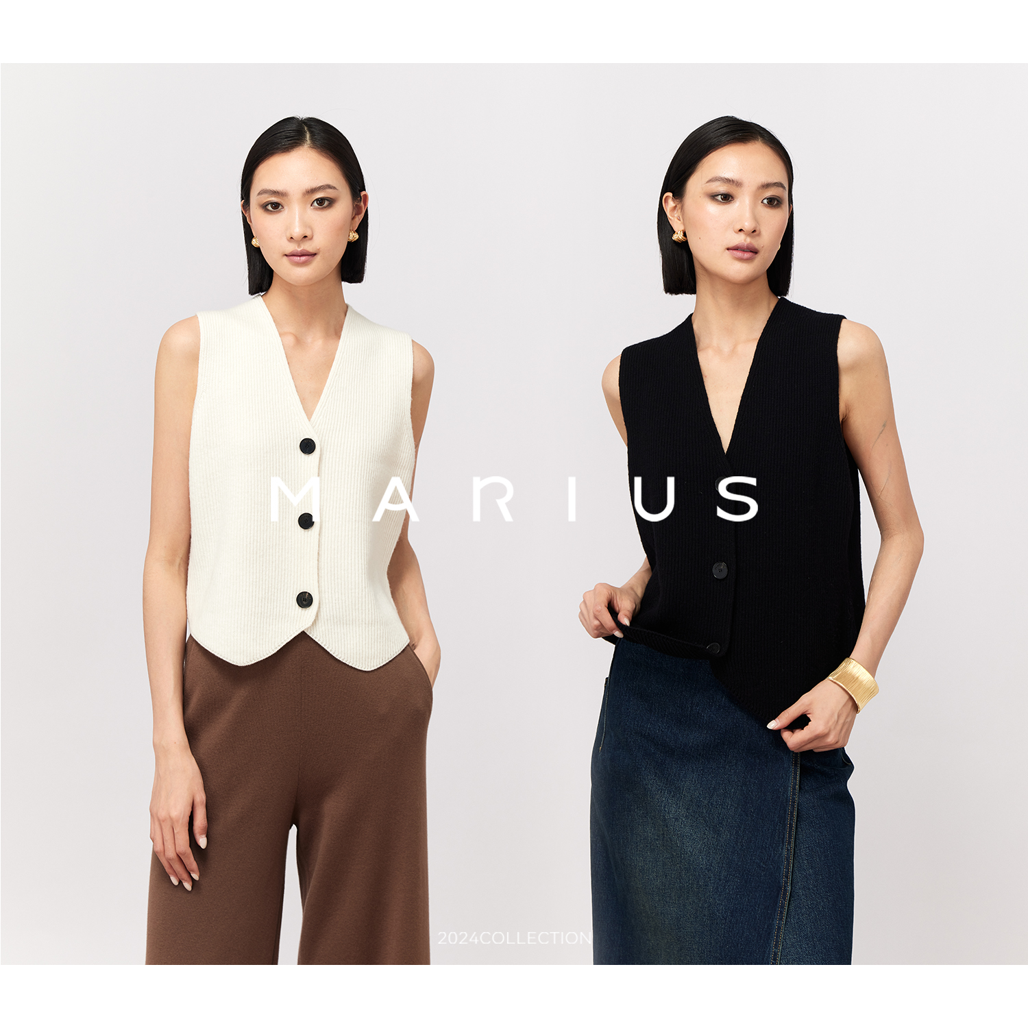 MARIUS牛角扣时尚休闲重磅修身针织小马甲减龄柔软亲肤舒适