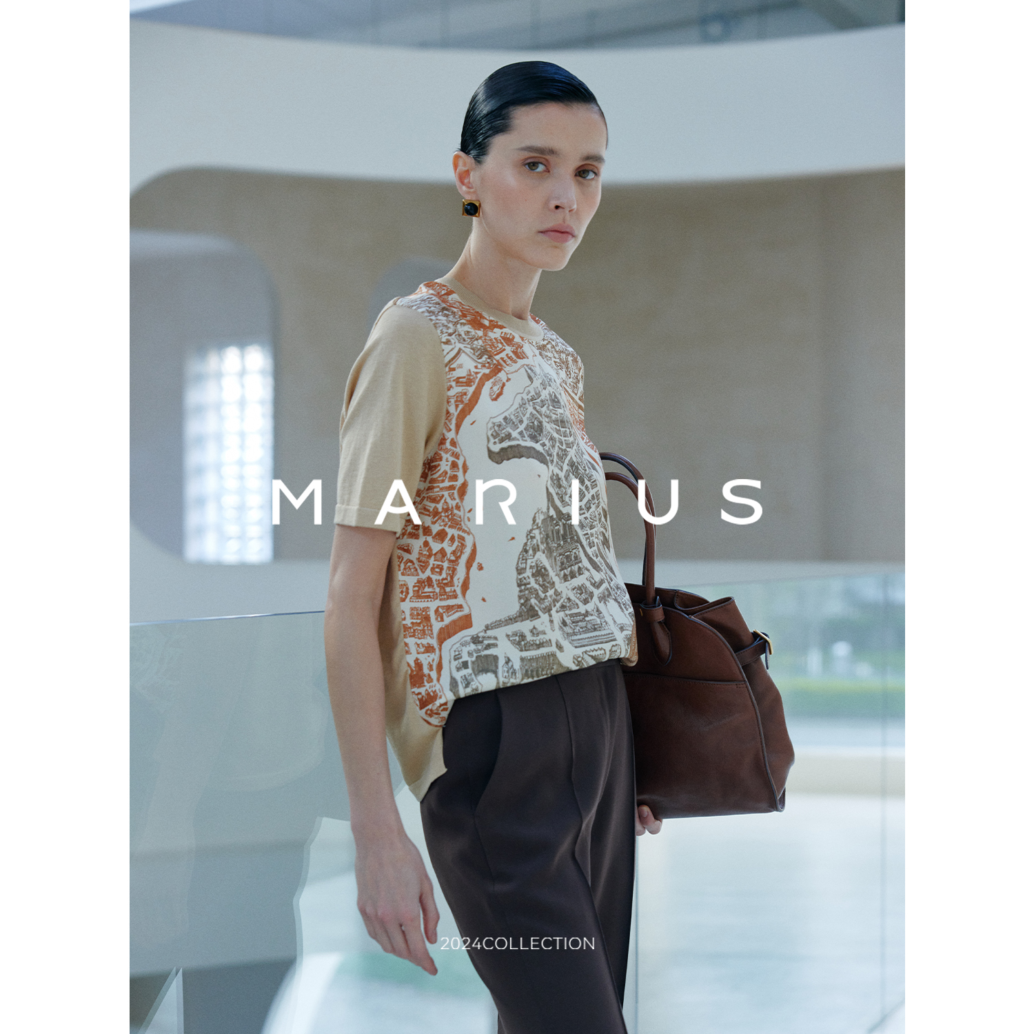 MARIUS复古摩登印花短袖时尚解构主义轻柔透气丝棉V领开衫