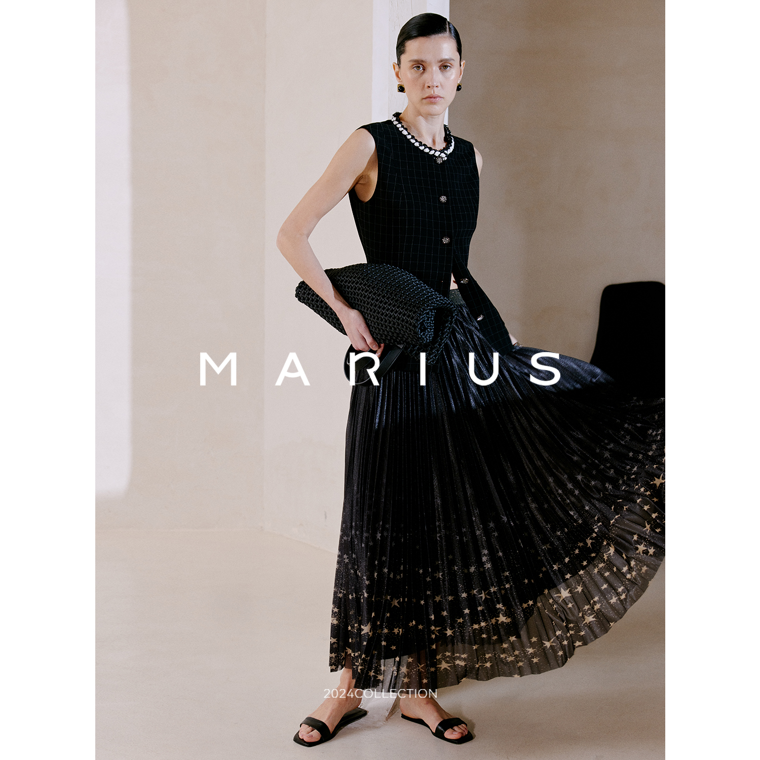 MARIUS“小星星”百褶弹力松紧腰显瘦半身裙夏季轻奢