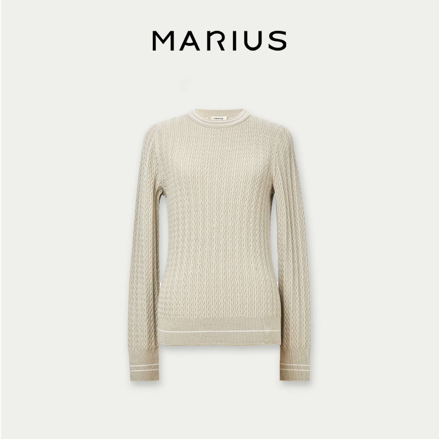 MARIUS"几何空间"时尚休闲修身经典搬针花型设计师圆领针织衫条纹