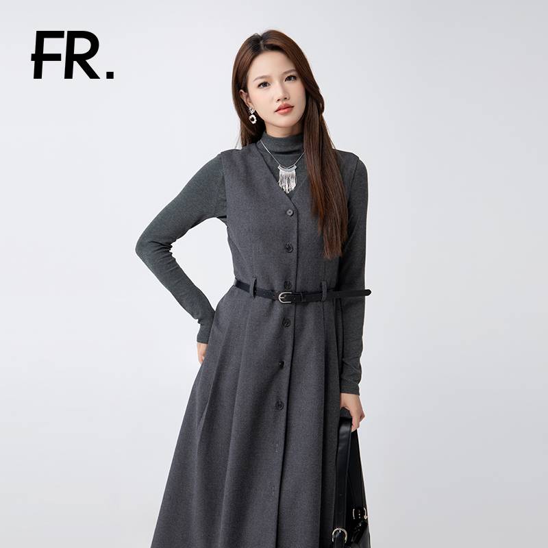 凡人优品女士套装显瘦气质长袖时尚收腰中长款T1120