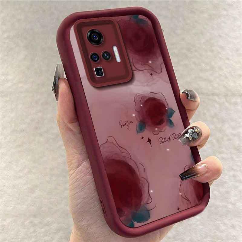 适用于vivoX50PRO手机壳维沃x50pro红色玫瑰小众女防摔软壳全包式