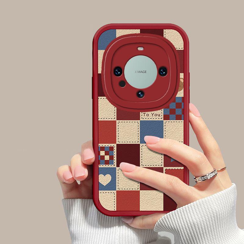 适用于华为Mate60pro手机壳HUAWEImate60PRO小熊格子时尚女防摔软