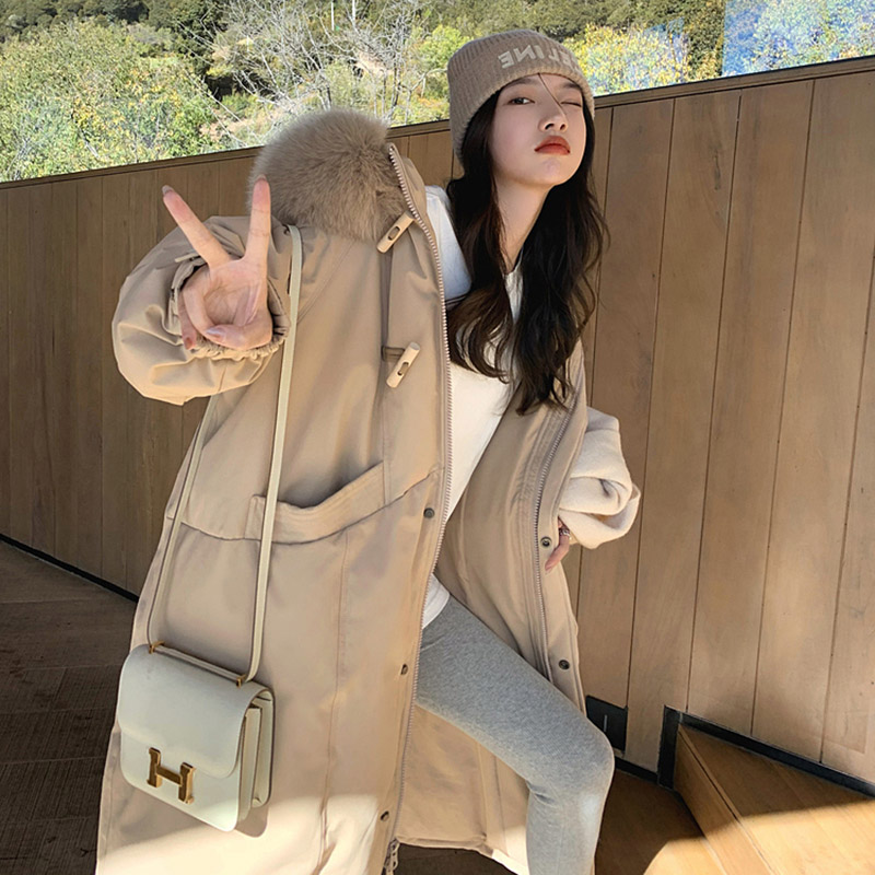 羽绒服女中长款冬新款韩版宽松加厚保暖时尚洋气白鸭绒大毛领外套