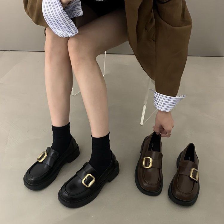 法式乐福鞋女2023新款秋季棕玛丽珍粗跟英伦风小皮鞋春秋百搭厚底