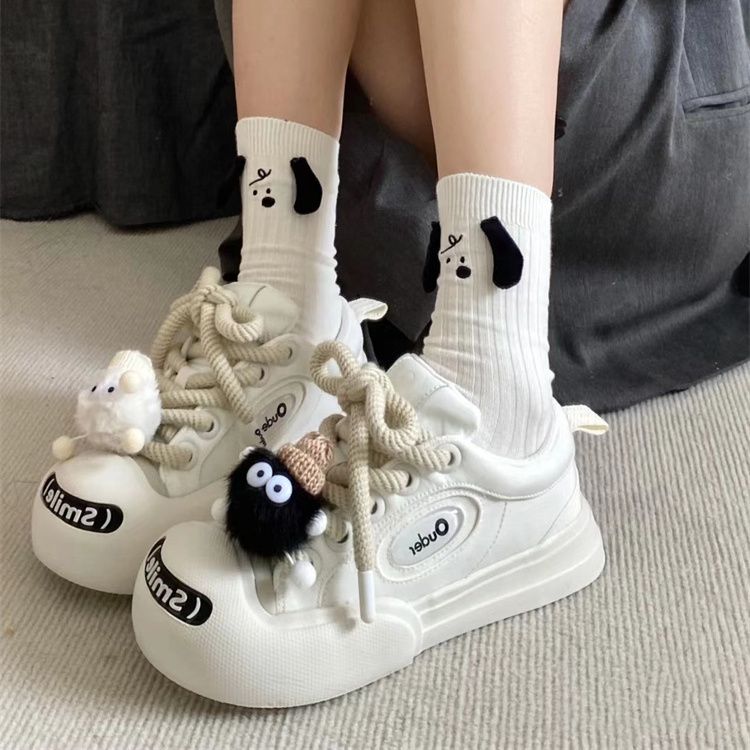 爆款网红休闲帆布鞋女2023小众设计百搭开口笑丑萌厚底耐磨小白鞋