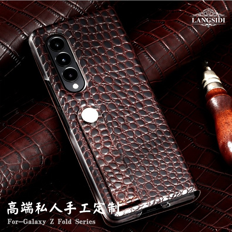 三星zfold4手机壳高级真皮fold3翻盖保护套W22全包防摔折叠屏皮套