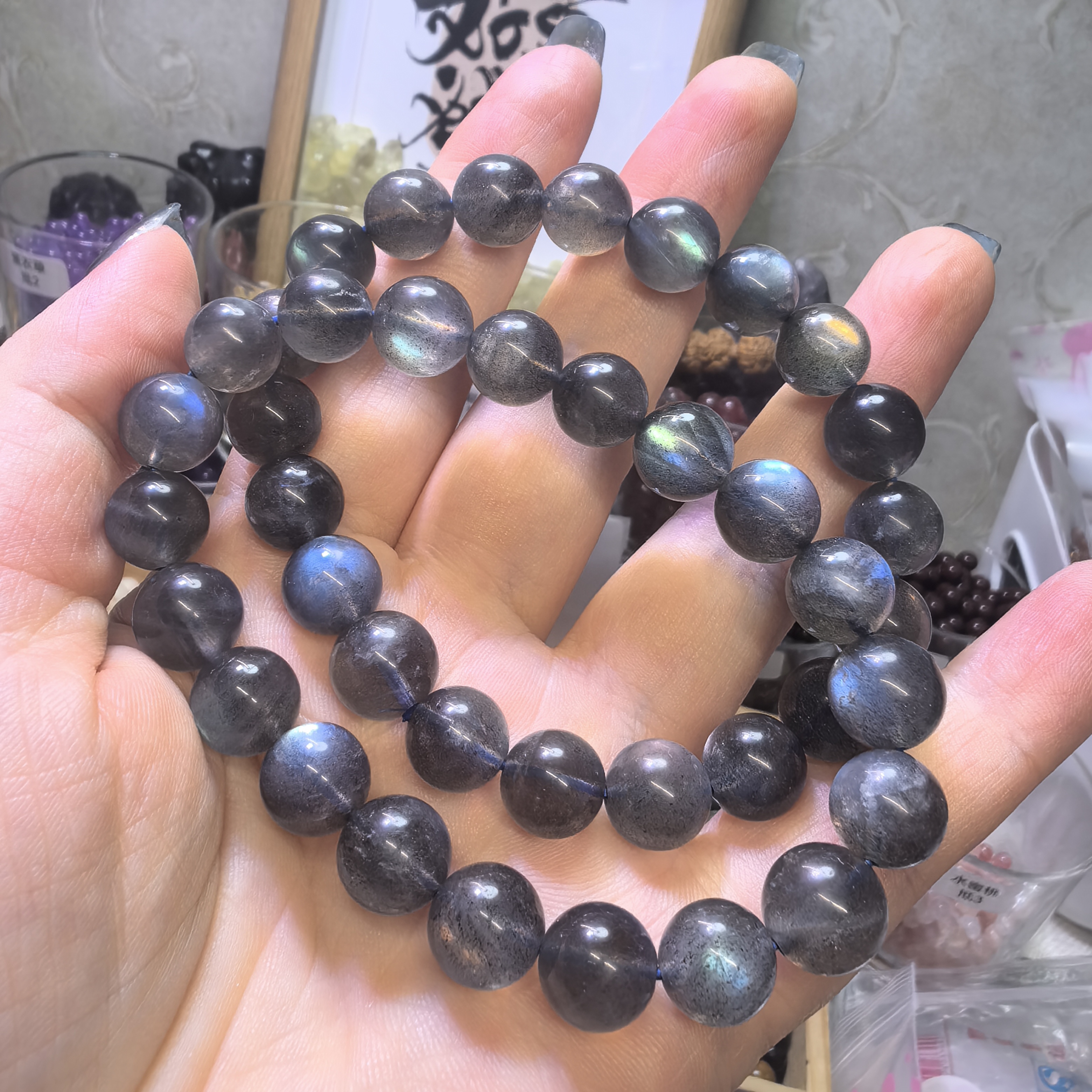 彩光强蓝光灰月光石黑月光石单圈多圈