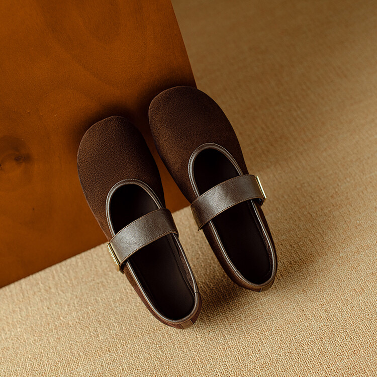 2025新款【跟高4.5cm羊皮】复古圆头一字带玛丽珍鞋女浅口单鞋22012