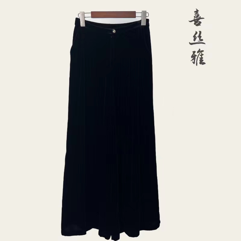 『儒风 』 女款新品复古国风新中式桑蚕丝丝绒气质时尚阔腿裤028