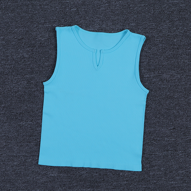 春夏薄款圆领休闲螺纹瑜伽背心女小V领高弹力紧身无袖运动上衣