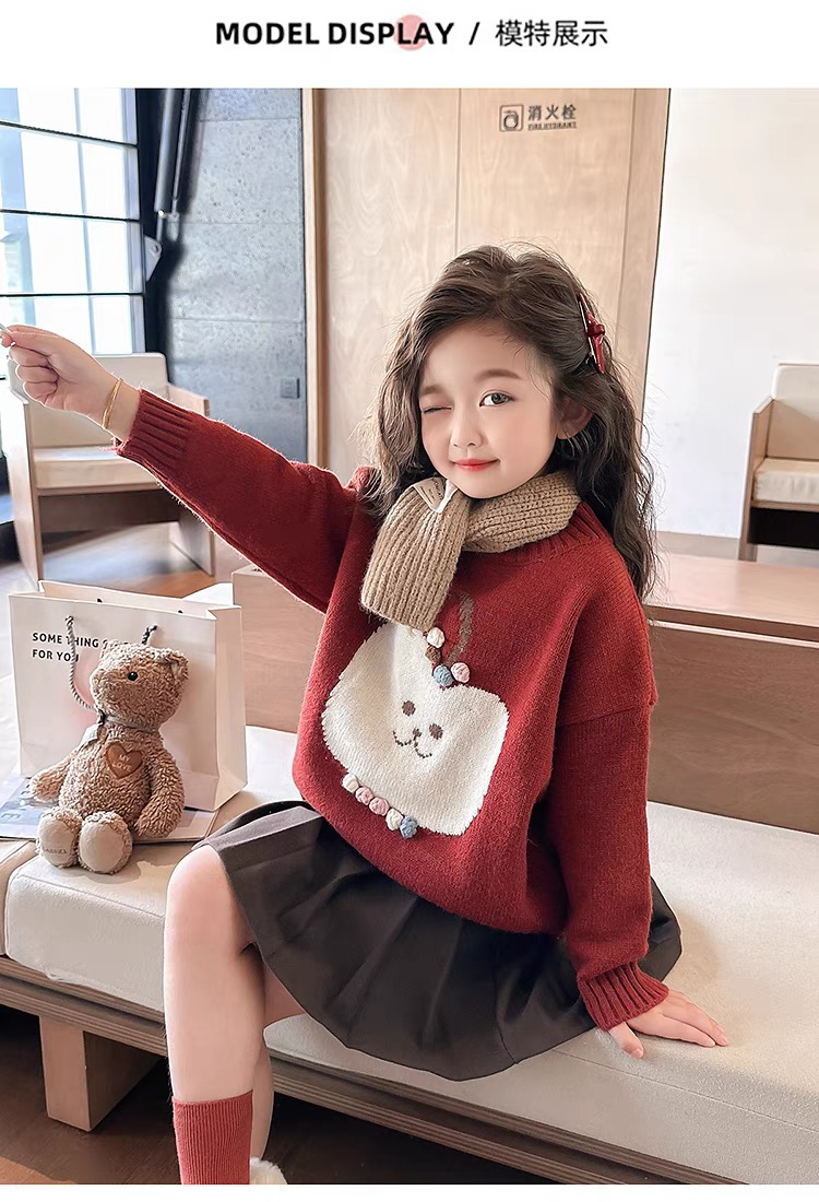 女童秋冬新款加厚毛衣水貂绒儿童复古针织衫宝宝洋气上衣打底衫潮