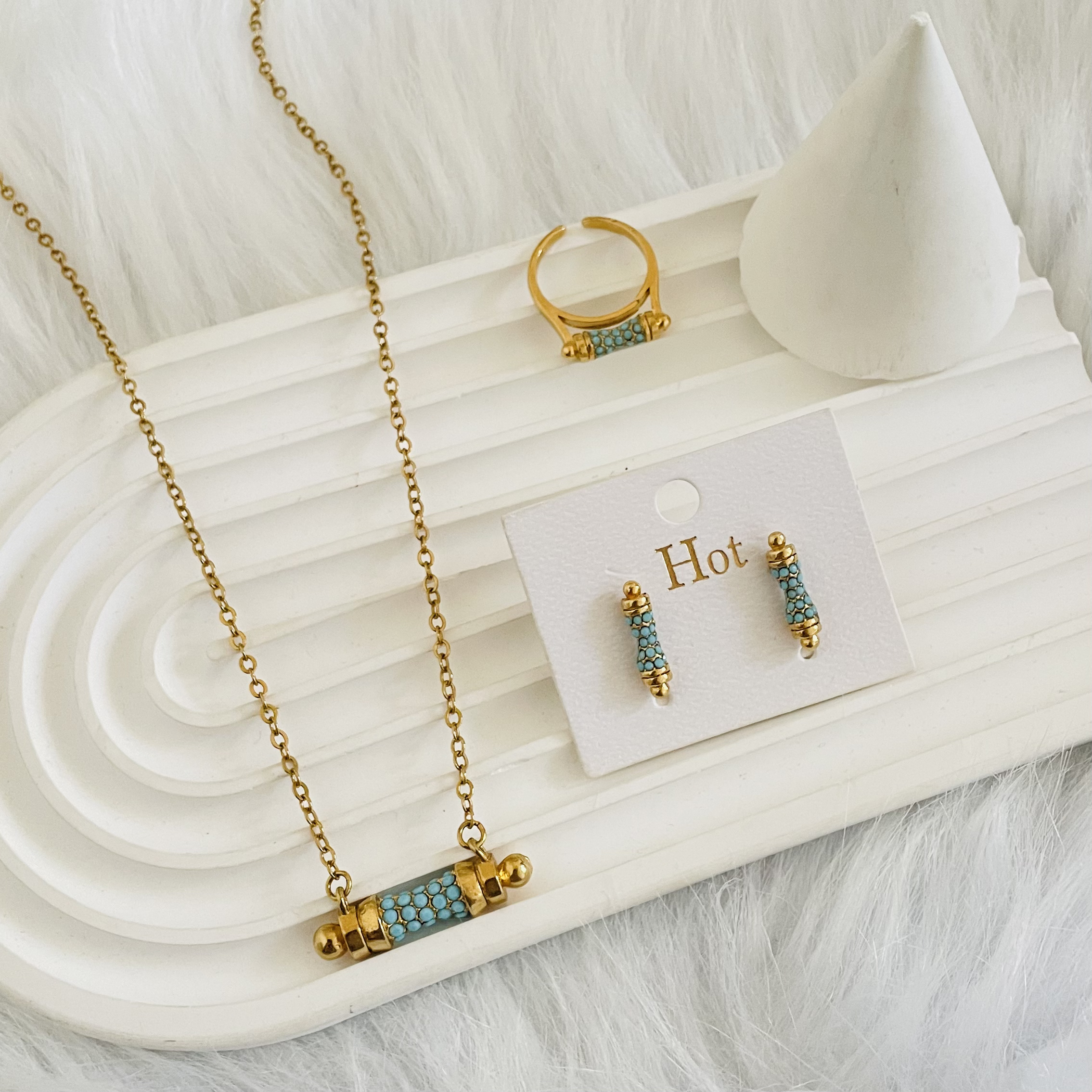 钛钢项链 如饰 简约大气复古蓝色三件套