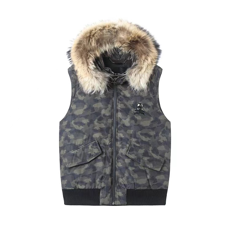 未使用 Philipp Plein PhilippPP男装貂毛可拆卸迷彩棉潮马甲加厚