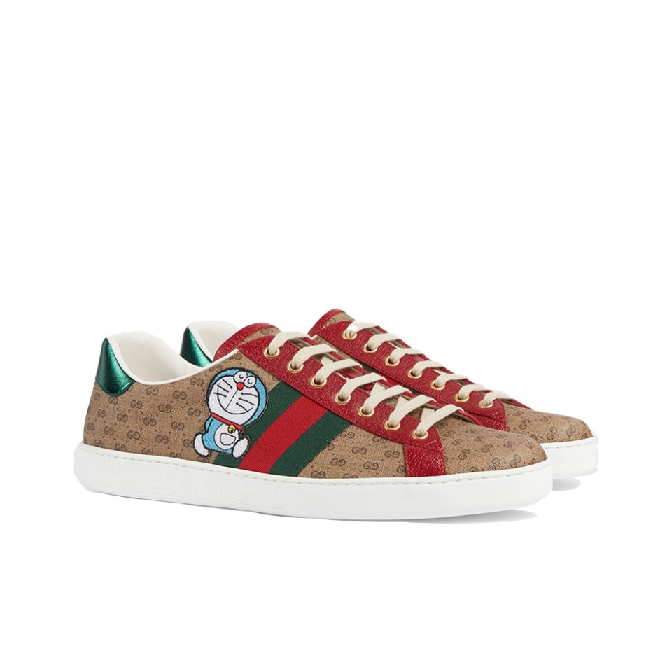 全新未使用 GUCCI/古驰 原盒经典老花板鞋哆啦A梦运动满印低帮鞋