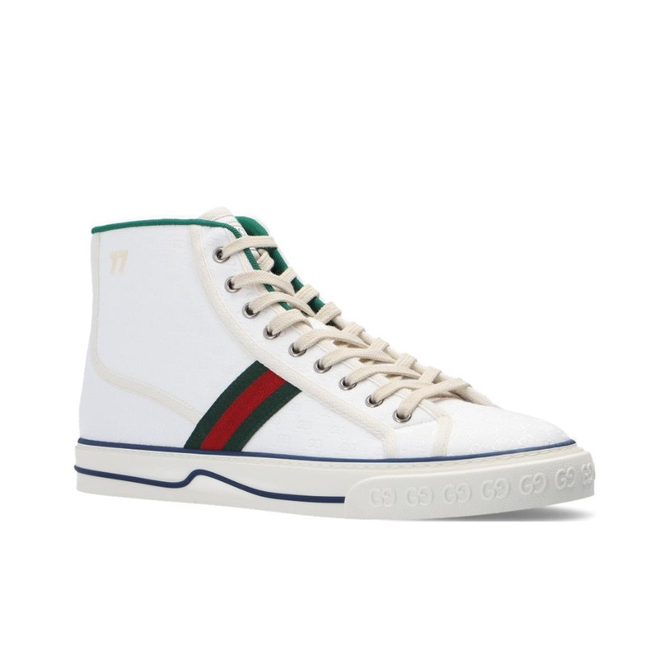 全新未使用 GUCCI/古驰 1977经典条纹时尚男士休闲高帮鞋平底板鞋