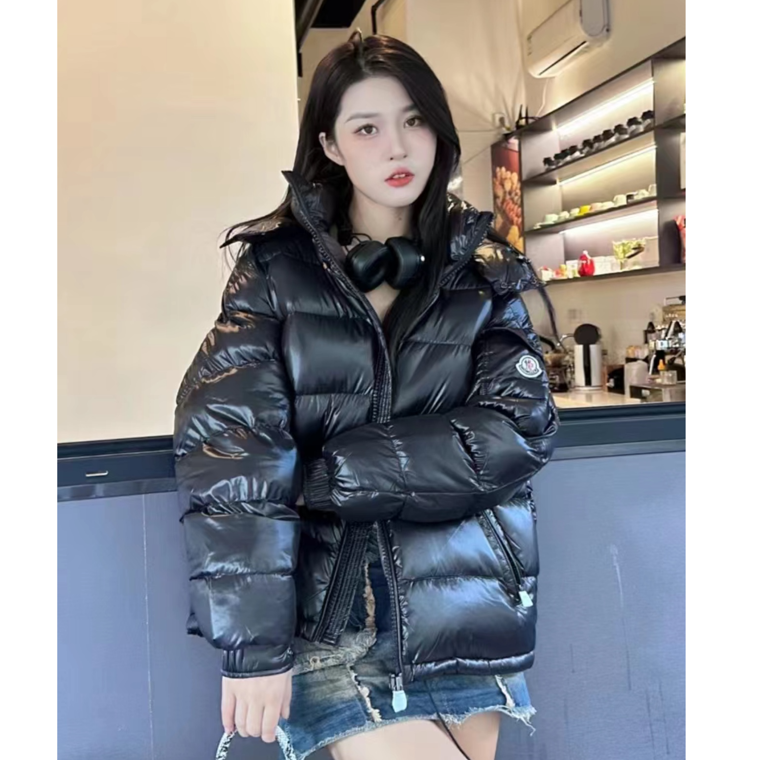 未使用 MONCLER 羽绒服女款玛雅Marie连帽保暖黑色