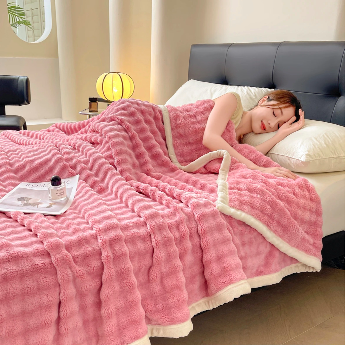 2.3*2米【粉兔兔泡泡床盖毯】兔兔单层双面绒毛毯被feb3*