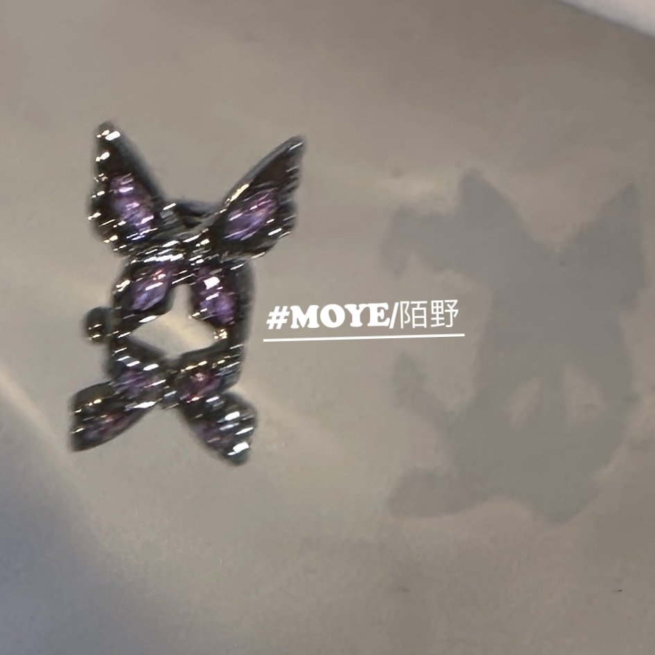 MOYE陌野耳骨夹 ”暗蝶”！原创暗黑蝴蝶结重工紫色锆石重工耳骨夹