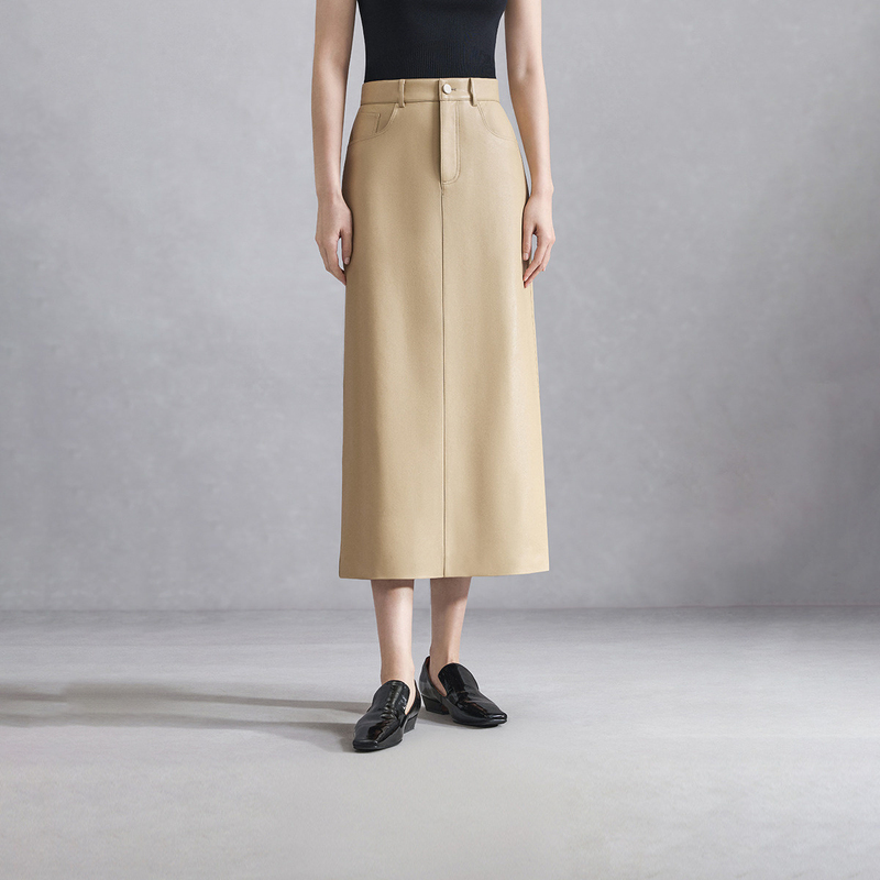 Naivee/纳薇【CC专属】雅然新款简约时开叉女款皮半裙248171887