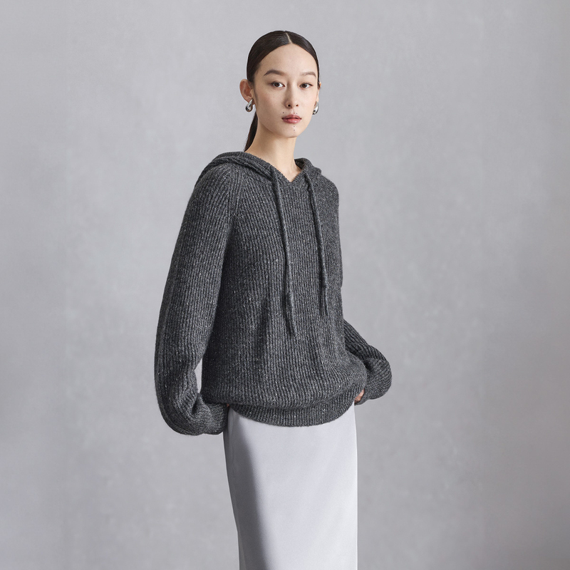 Naivee/纳薇【CC专属】休闲抽绳连帽绵羊毛套头针织衫女款2491916M3