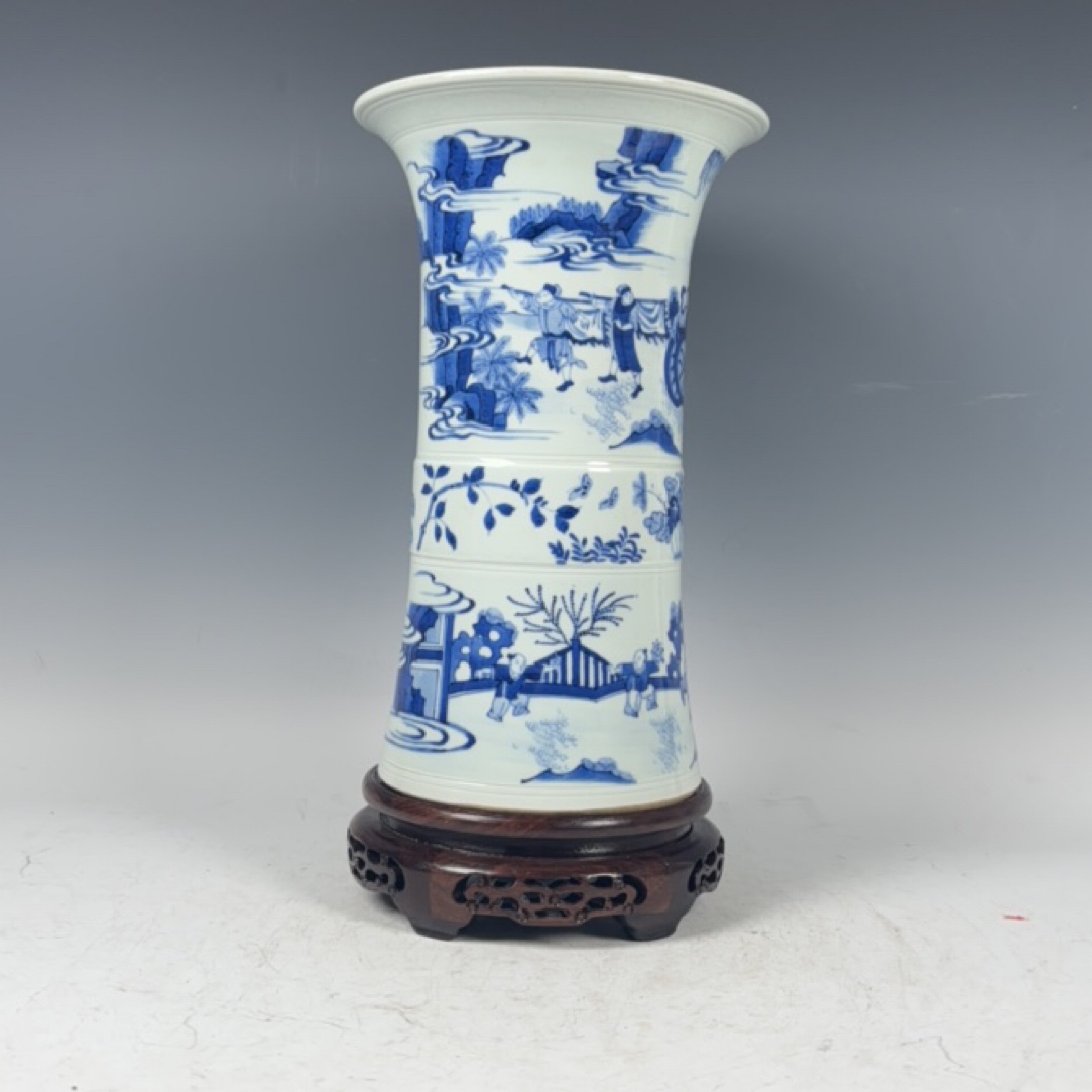 明青 青花人物花觚