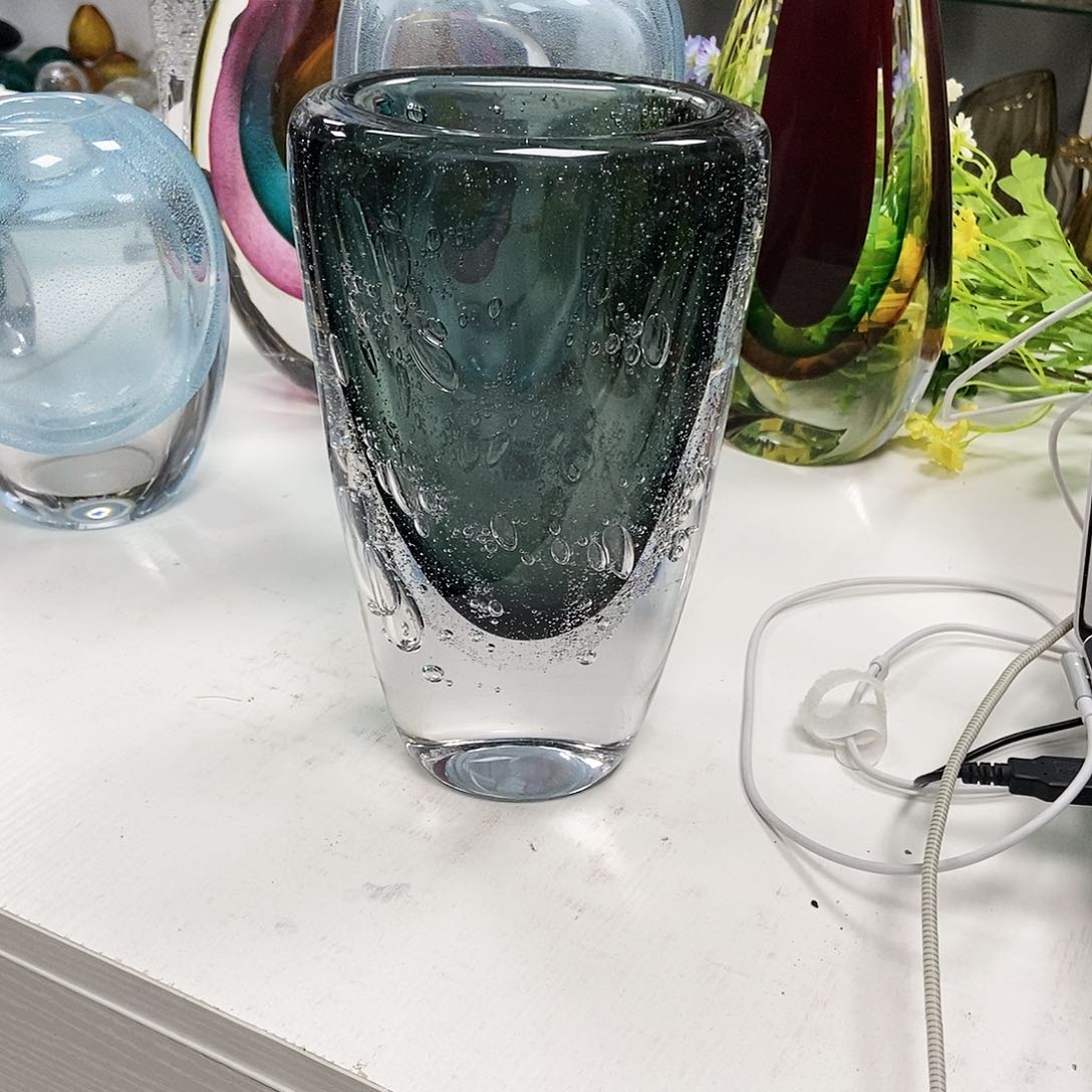 薇*朵琉璃灰蓝花瓶摆件家居设计高23