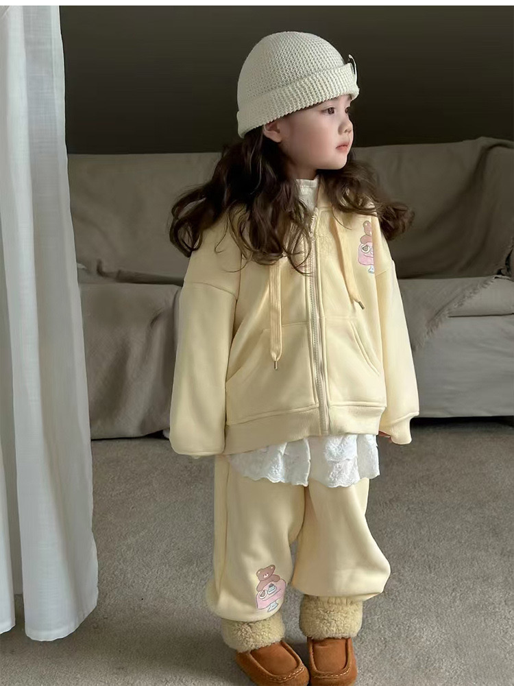 女童韩版休闲连帽开衫套装秋冬加绒卫衣外套