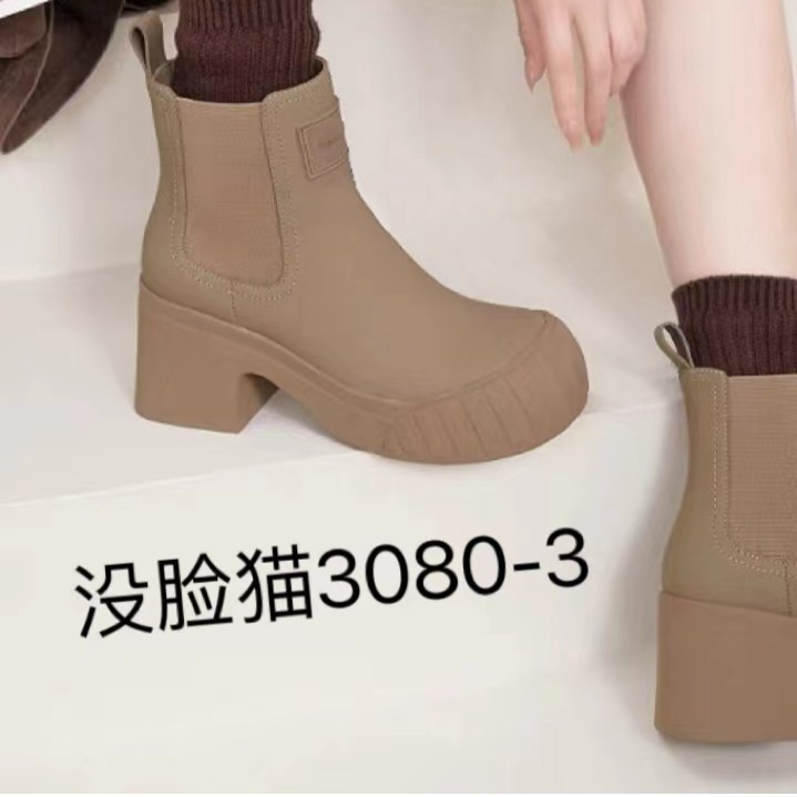 没脸猫冬季时尚厚底百搭粗跟圆头女士短靴3080-3