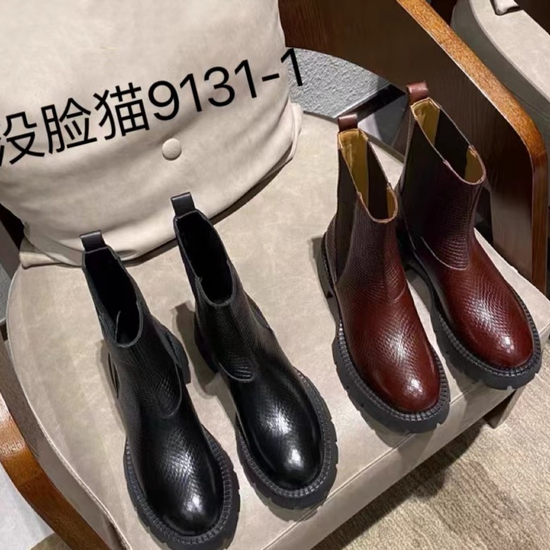 没脸猫新品女士秋冬厚底圆头时尚百搭女靴9131-1