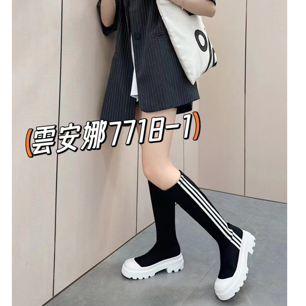 YUNANNA/雲安娜秋冬时尚百搭长筒高筒圆头显瘦休闲弹力靴7718-1